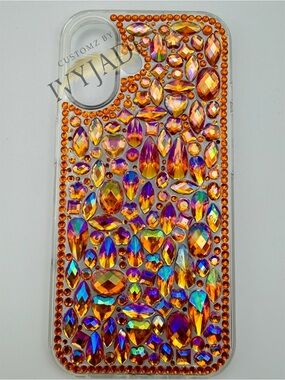Orange Iridescent rhinestone iPhone 16 case